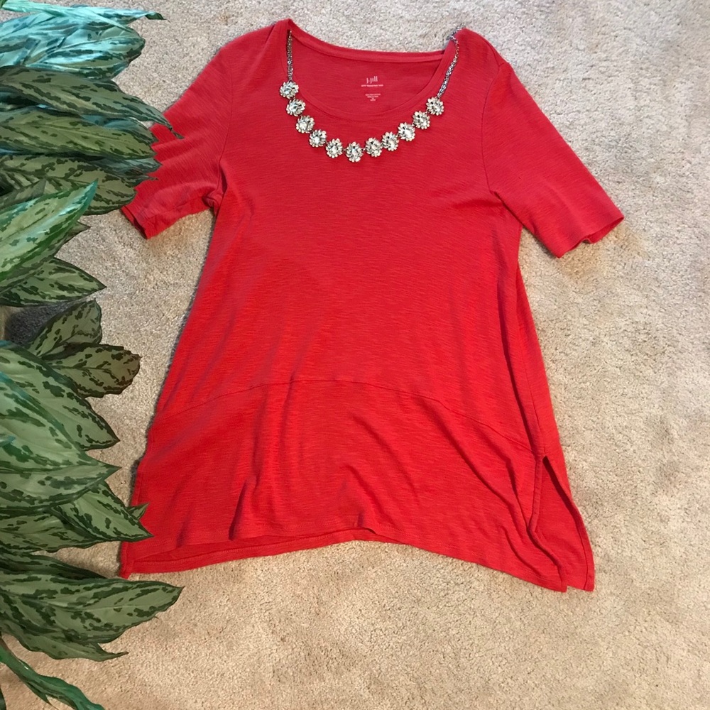 J.Jill Red Pima Dipped-Hem Tunic - Medium Petite